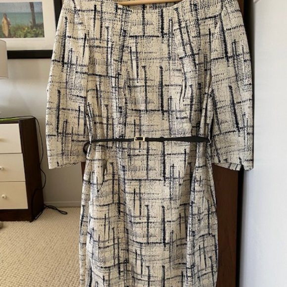 MM Lafleur Dresses & Skirts - Etsuko Dress—Cubist Jacquard :: Ivory / Galaxy Blue